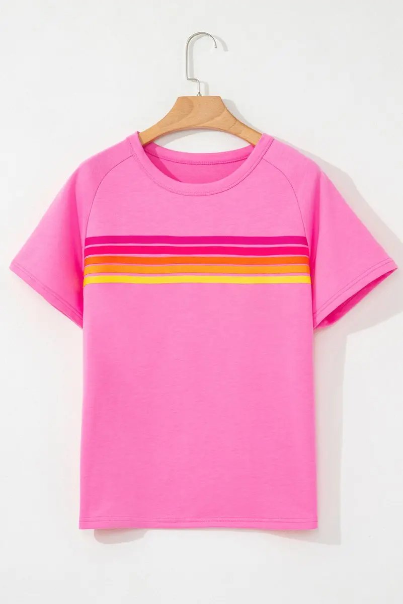 Bonbon Striped Patch Front Casual Tee for Women Styles - Love Salve
